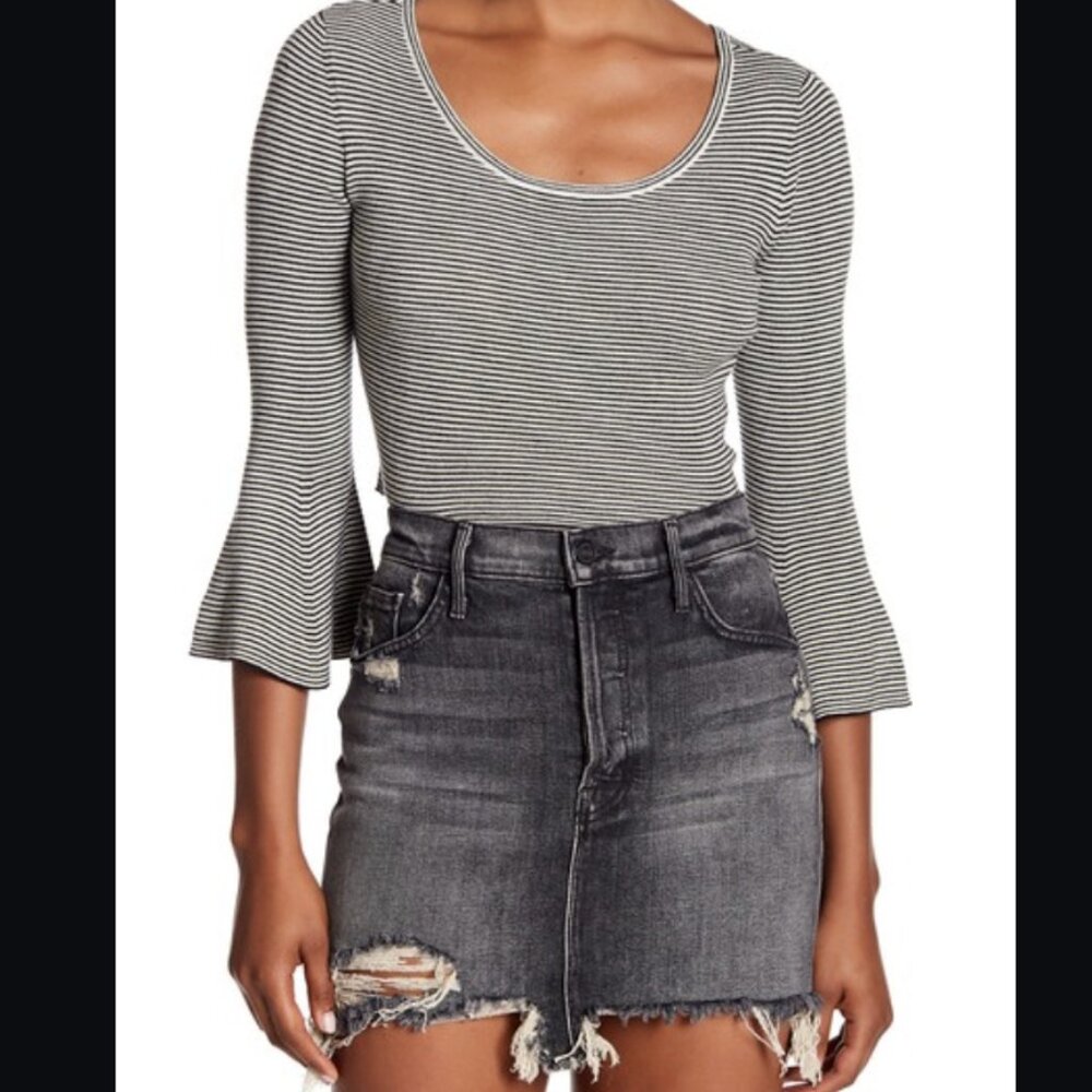 A.L.C. West Stripe Bell Sleeve ALC Merino Wool Crop Top Size L